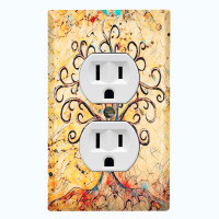 WorldAcc Metal Light Switch Plate Outlet Cover (Abstract Autumn Tree Yellow - Single Duplex)