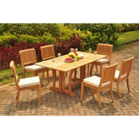 Rosecliff Heights New 7 Pc Luxurious Grade-A Teak Wood Outdoor Dining Set - 69" Mastropietro Console Folding Dining Rect
