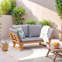 Ebern Designs Kenessa Convertible Acacia Wood Patio Sofa with Adjustable Armrests