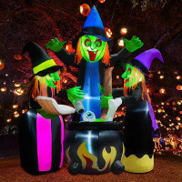 The Holiday Aisle® Halloween Inflatables Outdoor Decorations,6 Feet 3 Witches, LED Lights, Blow Up Lighted Yard Lawn Hom