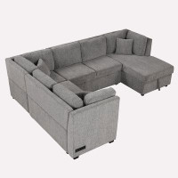 Latitude Run® 108.6" U-shaped Sectional Sofa Pull out Sofa Bed with Two USB Ports