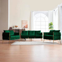 Everly Quinn "modern 3-piece Green Velvet Living Room Set: 3-seater Sofa And 2 Loveseats With Handmade Woven Tufted Back