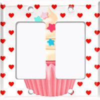 WorldAcc Metal Light Switch Plate Outlet Cover (Colourful Star Cupcake Sprinkles Red Polka Dot Hearts - Single Toggle)