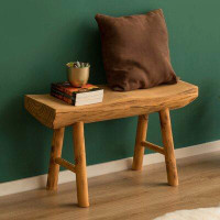 Millwood Pines Rustic Carved Wood Natural Edge Entryway Log Accent Bench