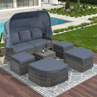 Latitude Run® Outdoor Wicker  Daybed With Canopy Patio Furniture Set