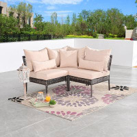 Bayou Breeze Addiego 51.6" Wide Outdoor Wicker Reversible Patio Sectional with Cushions