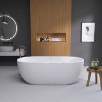 January Furniture 55" Acrylic Free Standing Tub - Classic Oval Shape Soaking Tub, Adjustable Freestanding Bathtub With I