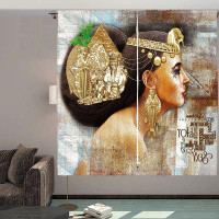 Paracity Egyptian Print Curtains, Woman Queen Cleopatra Profile Historical Art Scene With Pyramid Sphinx, Living Room Be