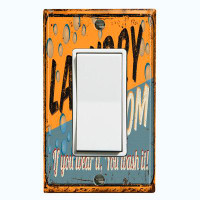 WorldAcc Metal Light Switch Plate Outlet Cover (Laundry Wash Room Blue Bubbles - Single Rocker)
