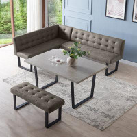 Latitude Run® 3-Piece Grey Dining Table Set 42.9 In, Rectangle Table, 1 Right Seat Bench And 1 Bench