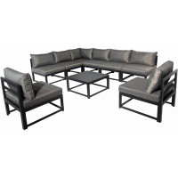 Hokku Designs 9 Pieces Patio Sofa Set Aluminum with Coffee Table Grey