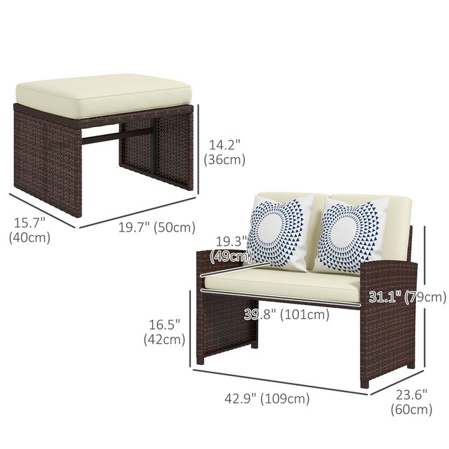 Rattan Sofa Set 42.9" x 23.6" x 31.1" Beige in Patio & Garden Furniture - Image 3