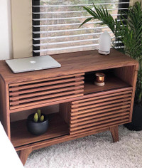 Wood Mid Century TV Stand Media Shelf Accent Side End Console Table