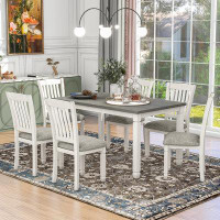 Audiohome 7-Piece Dining Table Set Wood Dining Table And 6 Upholstered Chairs With Shaped Legs For Dining Room/Living Ro