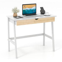 Ebern Designs Ebern Designs White Computer Desk With Storage Wood Modern Writing Desk Large Drawer & Rubber Wood Legs St