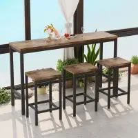 17 Stories Modern Design Kitchen Dining Table, Pub Table, Long Dining Table Set With 3 Stools, Easy Assembly, Natural