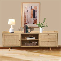 Ivy Bronx TV Stand, Entertainment Centers With Rattan-Decorated Doors And Adjustable Shelf-23.43" H x 62.99" W x 15.35"