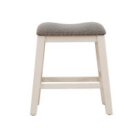 Star Home Living Corp White Oak And Grey Linen Bar Stool With Upholstered Seat