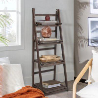 Loon Peak Vintage 4-Tier Foldable Solid Wood Ladder Bookcase Storage Shelf