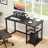 Latitude Run® Modern Grey Computer Desk With Reversible Shelves - Spacious Workstation, Built-In Monitor Stand