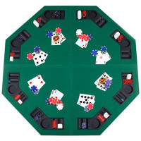 Elaine Mercure 48" Green Octagon 8 Player Four Fold Folding Poker Table Top  Carrying Case