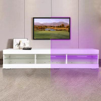 Wrought Studio Modern LED TV Stand Entertainment Center With Storage And Glass Shelves High Glossy TV Cabinet Table For