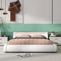Latitude Run® Matheney Upholstered Faux Leather Platform Bed With A Hydraulic Storage System With LED Light Headboard Be
