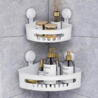 Rebrilliant Corner Shower Caddy Suction Cup Bathroom Shower Basket Shelf With Hooks, Wall Mounted Organizer No-Drilling