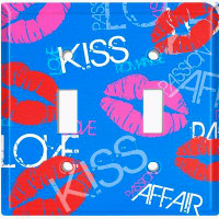 WorldAcc Metal Light Switch Plate Outlet Cover (Blue Love Kiss Lip Stick  - Double Toggle)