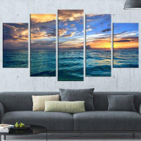 Made in Canada - Design Art 'Exotic Tropical Beach at Sunset' 5 Piece Photographic Print on Wrapped Canvas Set