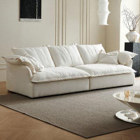 MABOLUS 102.36" White Cotton and Linen Modular Sofa cushion couch