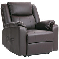 PU LEATHER RECLINING CHAIR, RECLINER CHAIR FOR LIVING ROOM WITH FOOTREST AND 2 SIDE POCKETS, BROWN