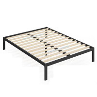 F4 Full Black Metal Platform Bed Frame With Wood Slats - 700 Lbs Weight Capacity
