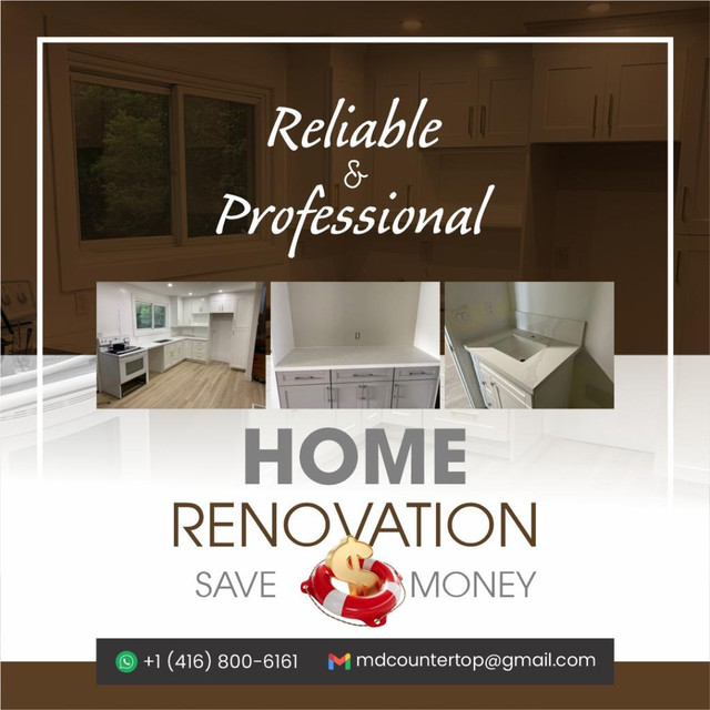 Basement Finishing, Bathroom Renovation, Kitchen Remodelling, Flooring in Cabinets & Countertops in Peterborough