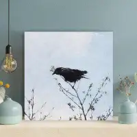 Latitude Run® A Black Bird On Top Of A Plant Under Sky - 1 Piece Rectangle Graphic Art Print On Wrapped Canvas