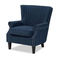 Rosdorf Park Rosdorf Park Annalin Classic And Traditional Navy Blue Velvet Fabric Upholstered And Dark Brown Finished Wo