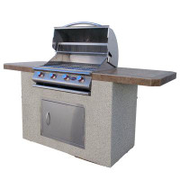 Cal Flame 7 Ft. Stucco And Tile BBQ Island With 4-Burner Grill In Stainless Steel