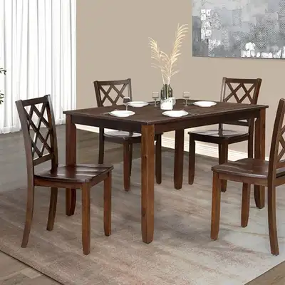 **On Sale** 5 Piece Dark Cherry or White Dining Table Set Transitional Dark Cherry Solid Rubberwood,...