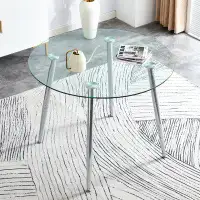 Wrought Studio A glass tabletop with a diameter of 40 inches and a modern minimalist circular dining table