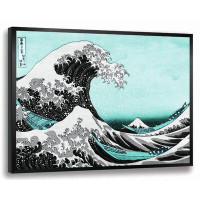 Vault W Artwork 'The Great Wave' by Katsushika Hokusai Framed Painting Print in Black, Grey and Teal