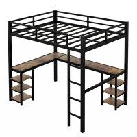 Mason & Marbles Full Metal Loft Bed With Desk And Shelves, Loft Bed With Ladder And Guardrails, Loft Bed Frame For Bedro