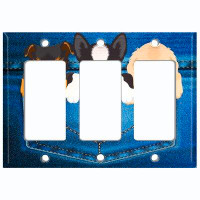 WorldAcc Metal Light Switch Plate Outlet Cover (Cute Puppy Dog Boston Terrier Jean Pocket    - Single Toggle)