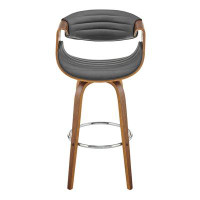 Lux Comfort 41x 20 x 20_30" Grey Faux Leather And Walnut Wood Retro Chic Bar Stool