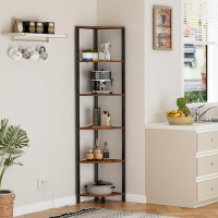 Ebern Designs 6 Tier Corner Shelf With LED Light, 67.5” Tall Standing Shelf Organizer, Narrow Bookshelf With Storage Rac