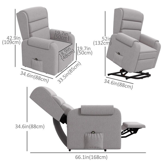 LIFT CHAIR FOR ELDERLY, POWER CHAIR RECLINER WITH FOOTREST, REMOTE CONTROL, SIDE POCKETS FOR LIVING ROOM, BROWN in Chairs & Recliners - Image 3