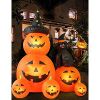 The Holiday Aisle® 6 FT Halloween Inflatable Decorations Spooky Ghost Pumpkin Lighted And Witch's Cat, Halloween Decorat