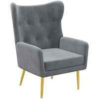 FABRIC WINGBACK ARMCHAIR, MODERN ACCENT CHAIR WITH GOLD METAL LEGS FOR LIVING ROOM, BEDROOM, HOME OFFICE, GREY
