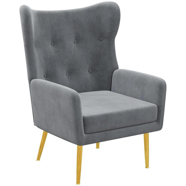 FABRIC WINGBACK ARMCHAIR, MODERN ACCENT CHAIR WITH GOLD METAL LEGS FOR LIVING ROOM, BEDROOM, HOME OFFICE, GREY in Chairs & Recliners