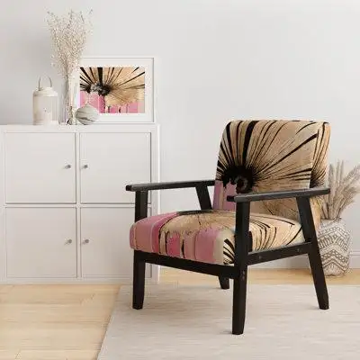 Design Art Pink Gerbera Flower On Abstract Fusion I - Upholstered Traditional Arm Chair