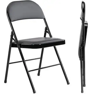 Inbox Zero Folding Chair 2 Pack, Leather Padded Folding Chairs, Sturdy Metal Foldable Chairs, For Home, Office, Party, B